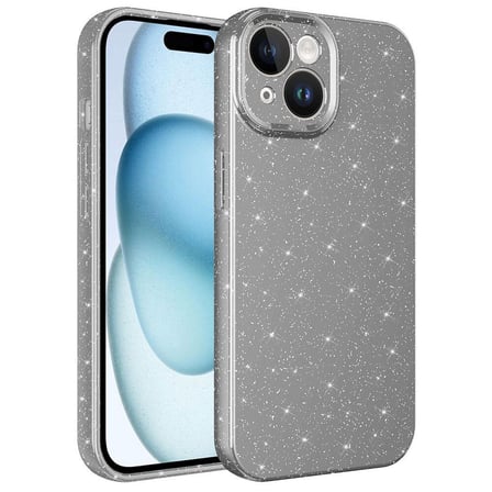 iPhone 15 Uyumlu Kamera Korumalı Simli Lüks Zore Koton Kapak-Gri