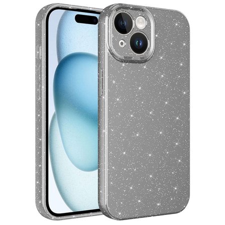 iPhone 15 Uyumlu Kamera Korumalı Simli Lüks Zore Koton Kılıf-Gri