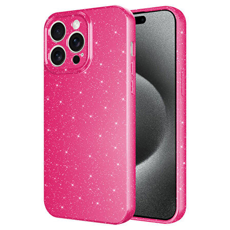 iPhone 15 Pro Uyumlu Kamera Korumalı Simli Lüks Zore Koton Kılıf-Pembe Koyu
