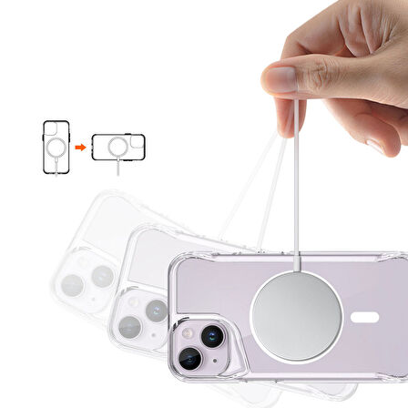 iPhone 14 Uyumlu Zore Magsafe Şarj Özellikli T-Max Magsafe Kılıf-Renksiz