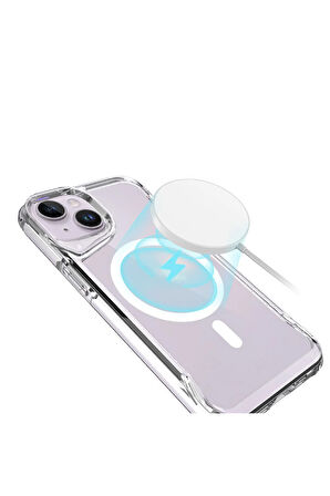 Apple iPhone 14 Kılıf Eğimli Kamera Dizayn Magsafe Şarj Uyumlu Sert Şeffaf Silikon
