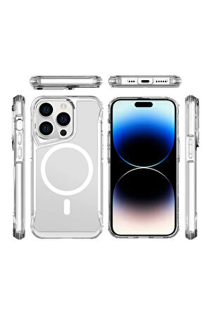 Apple iPhone 14 Pro Max Kılıf Eğimli Kamera Dizayn Magsafe Şarj Uyumlu Sert Şeffaf Silikon
