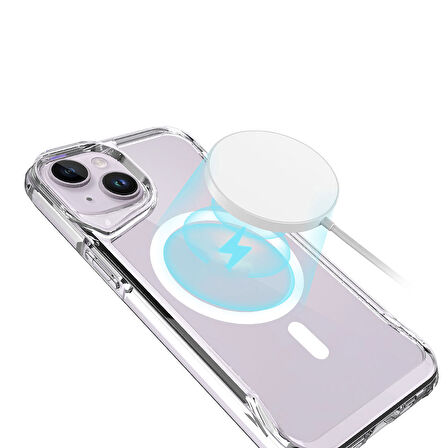 iPhone 15 Uyumlu Zore Magsafe Şarj Özellikli T-Max Magsafe Kılıf-Renksiz