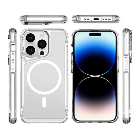 iPhone 15 Pro Uyumlu Zore Magsafe Şarj Özellikli T-Max Magsafe Kılıf-Renksiz