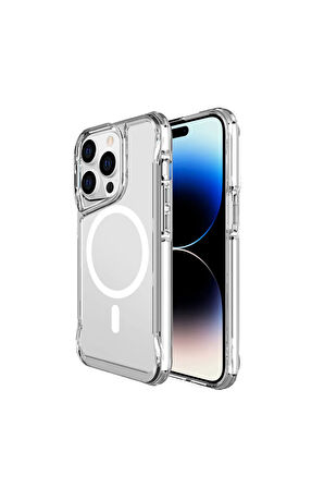 Apple iPhone 15 Pro Kılıf Eğimli Kamera Dizayn Magsafe Şarj Uyumlu Sert Şeffaf Silikon