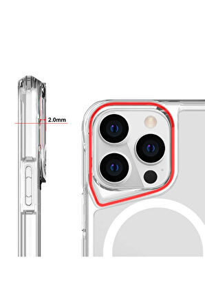 Apple iPhone 15 Pro Kılıf Eğimli Kamera Dizayn Magsafe Şarj Uyumlu Sert Şeffaf Silikon