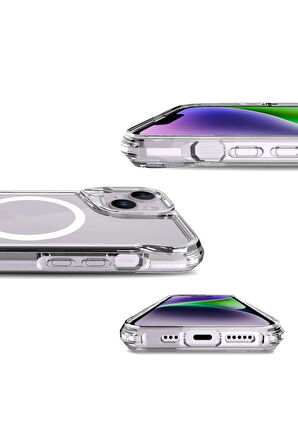 Apple iPhone 14 Plus Kılıf Eğimli Kamera Dizayn Magsafe Şarj Uyumlu Sert Şeffaf Silikon