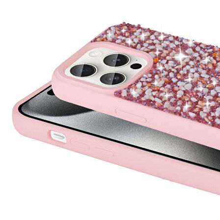 iPhone 15 Pro Uyumlu Parlak Taşlı Tasarım Zore Linea Kılıf-Siyah