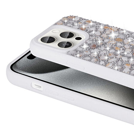 iPhone 15 Pro Uyumlu Parlak Taşlı Tasarım Zore Linea Kılıf-Siyah