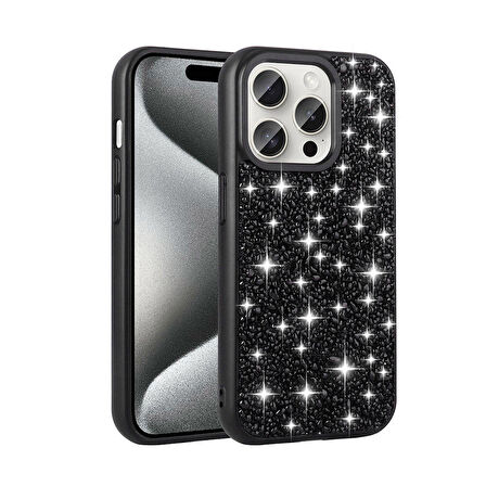 iPhone 15 Pro Uyumlu Parlak Taşlı Tasarım Zore Linea Kılıf-Siyah