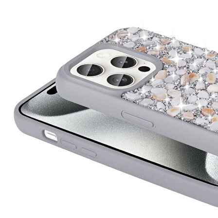 iPhone 15 Pro Uyumlu Parlak Taşlı Tasarım Zore Linea Kılıf-Siyah