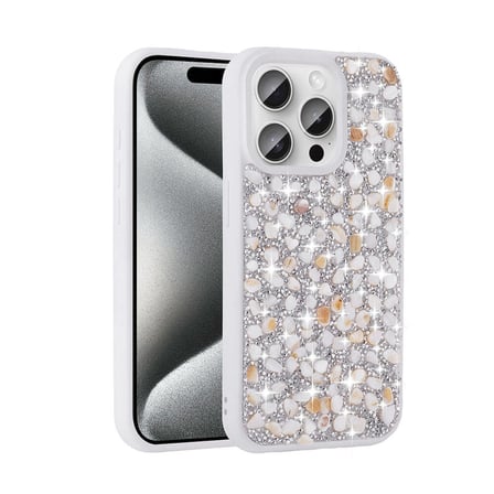 iPhone 15 Pro Uyumlu Parlak Taşlı Tasarım Zore Linea Kılıf-Beyaz