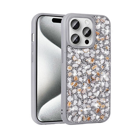  iPhone 15 Pro Kılıf Parlak Taşlı Tasarım Linea Kapak