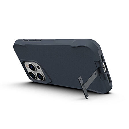 Apple iPhone 15 Pro Max Kılıf Zore Airbag Kenarlı T-Max Mat Standlı Kapak-Gri