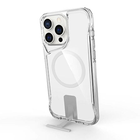 iPhone 15 Pro Uyumlu Magsafe Şarj Özellikli Zore T-Max Standlı Kapak-Renksiz