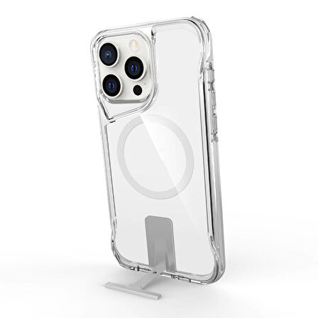 iPhone 15 Pro Max Uyumlu Magsafe Şarj Özellikli Zore T-Max Standlı Kılıf-Renksiz