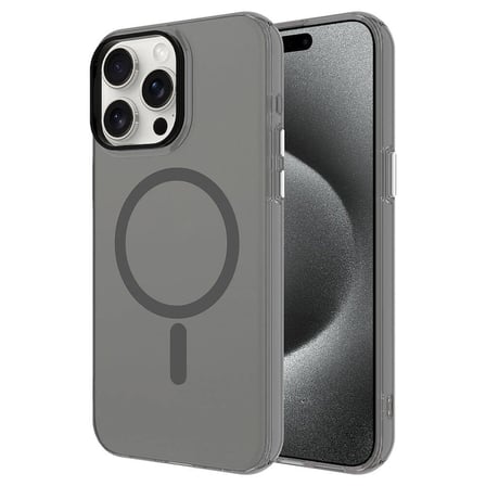 iPhone 15 Pro Uyumlu NRTK Magsafe Şarj Özellikli Buzlu Transparan C-Pro Sert Kılıf-Koyu Gri