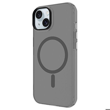 iPhone 15 Plus Uyumlu Zore Magsafe Şarj Özellikli Buzlu Transparan C-Pro Sert Kapak-Siyah
