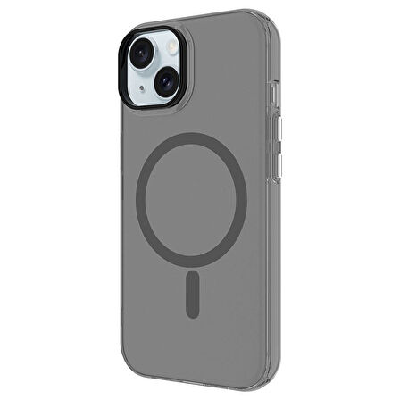 iPhone 15 Plus Uyumlu Zore Magsafe Şarj Özellikli Buzlu Transparan C-Pro Sert Kılıf-Siyah
