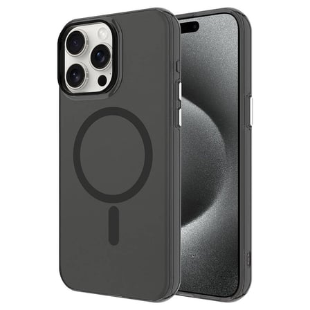 iPhone 15 Pro Max Uyumlu NRTK Magsafe Şarj Özellikli Buzlu Transparan C-Pro Sert Kılıf-Siyah