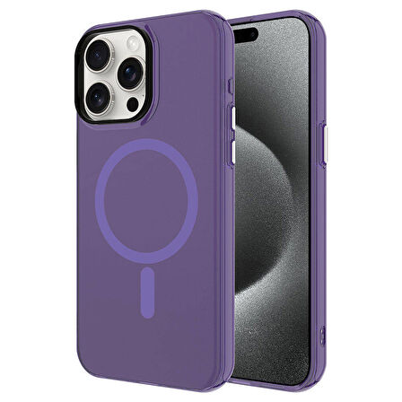 iPhone 15 Pro Max Uyumlu Zore Magsafe Şarj Özellikli Buzlu Transparan C-Pro Sert Kılıf-Derin M