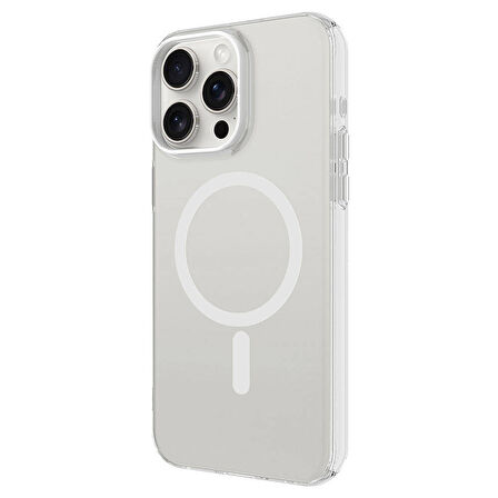 iPhone 15 Pro Max Uyumlu Zore Magsafe Şarj Özellikli Buzlu Transparan C-Pro Sert Kılıf-Derin M