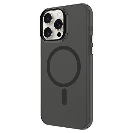 iPhone 15 Pro Max Uyumlu Zore Magsafe Şarj Özellikli Buzlu Transparan C-Pro Sert Kılıf-Derin M