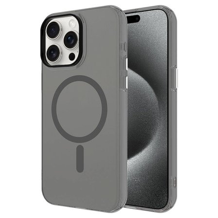 iPhone 15 Pro Max Uyumlu NRTK Magsafe Şarj Özellikli Buzlu Transparan C-Pro Sert Kılıf-Koyu Gr