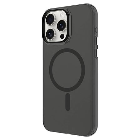 iPhone 15 Pro Max Uyumlu NRTK Magsafe Şarj Özellikli Buzlu Transparan C-Pro Sert Kılıf-Koyu Gr