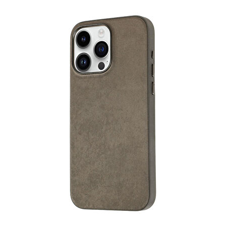 iPhone 15 Pro Max Uyumlu Ensueno Mikro Fiber Mimoza Kapak-Kahverengi