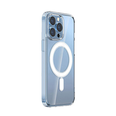 Apple iPhone 15 Pro Kılıf Magsafe Şarj Özellikli Şeffaf Sert PC Zore Embos Kapak-Renksiz