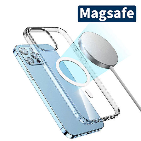 Apple iPhone 15 Pro Kılıf Magsafe Şarj Özellikli Şeffaf Sert PC Zore Embos Kapak-Renksiz