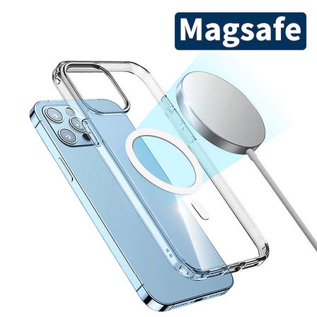 iPhone 15 Pro Max Uyumlu Magsafe Şarj Özellikli Şeffaf Sert PC Zore Embos Kılıf-Renksiz