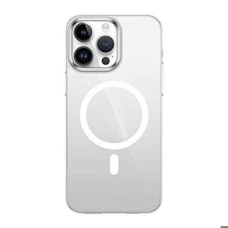 iPhone 15 Pro Max Uyumlu Zore Wireless Şarj Özellikli Şeffaf G-Glass Kapak-Titanyum