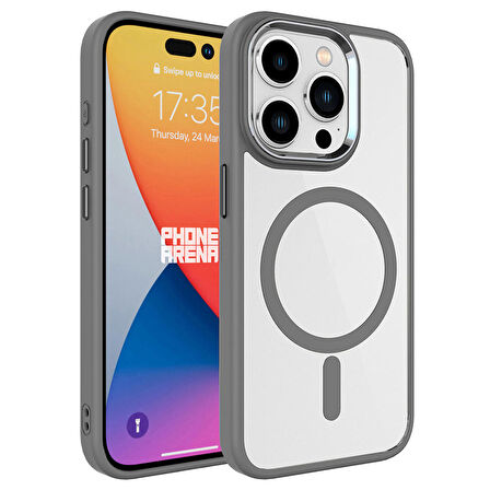 iPhone 15 Pro Kılıf Wireless Şarj Özellikli Krom Magsafe Silikon Kapak Kılıf