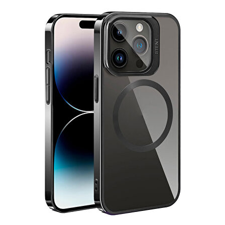 iPhone 15 Pro Max Uyumlu Magsafe Wireless Şarj Özellikli Standlı Zore Klon Kapak-Siyah