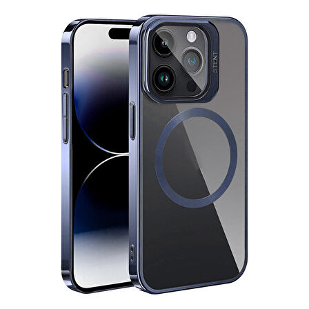 iPhone 15 Pro Max Uyumlu Magsafe Wireless Şarj Özellikli Standlı Zore Klon Kapak-Lacivert