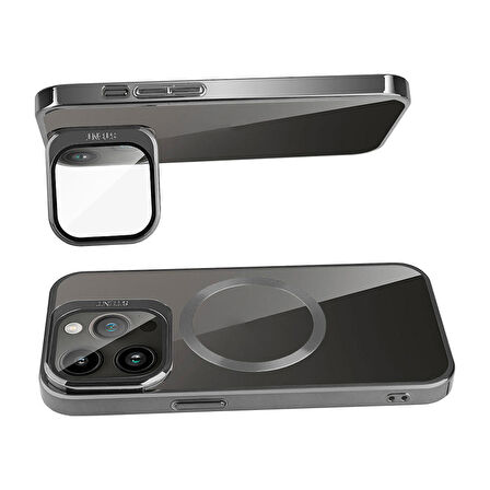 iPhone 15 Pro Max Uyumlu Magsafe Wireless Şarj Özellikli Standlı Zore Klon Kapak-Lacivert