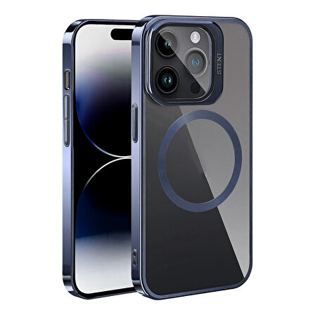 iPhone 15 Pro Max Uyumlu Magsafe Wireless Şarj Özellikli Standlı Zore Klon Kılıf-Lacivert