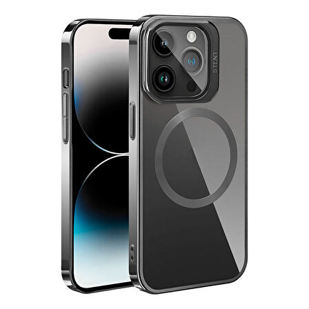 iPhone 15 Pro Max Uyumlu Magsafe Wireless Şarj Özellikli Standlı Zore Klon Kılıf-Gri