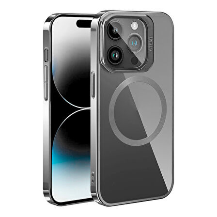 iPhone 15 Pro Uyumlu Magsafe Wireless Şarj Özellikli Standlı Zore Klon Kılıf-Gümüş