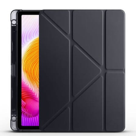 Lexroo Xiaomi Redmi Pad SE Tri Folding Kalem Bölmeli Standlı Silikon Kılıf - Siyah
