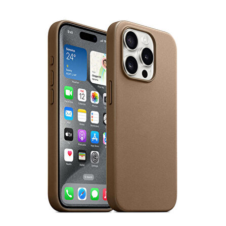 iPhone 15 Pro Max Uyumlu Zore Magsafe Şarj Özellikli Mikro Fiber Optimal Kapak-Kahverengi