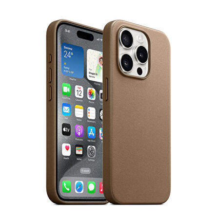 iPhone 15 Pro Max Uyumlu Zore Magsafe Şarj Özellikli Mikro Fiber Optimal Kılıf-Kahverengi