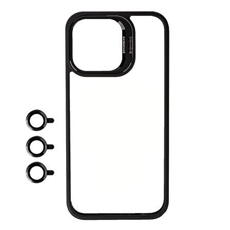 iPhone 15 Pro Max Uyumlu Kamera LZore Korumalı Standlı Zore Klon LNSM-li Kılıf-Siyah