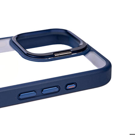 iPhone 15 Pro Max Uyumlu Kamera Lens Korumalı Standlı Zore Klon Lensli Kapak-Lacivert