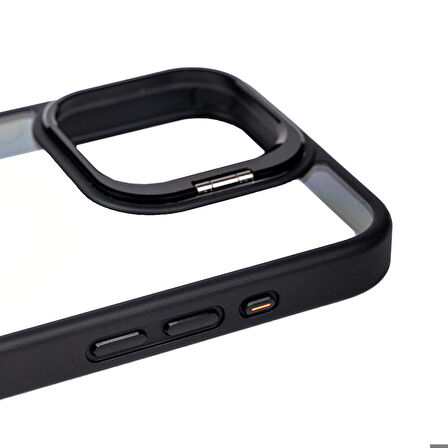 iPhone 15 Pro Max Uyumlu Kamera Lens Korumalı Standlı Zore Klon Lensli Kapak-Gri