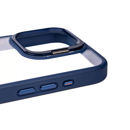 iPhone 15 Pro Uyumlu Kamera LZore Korumalı Standlı Zore Klon LNSM-li Kılıf-Lacivert