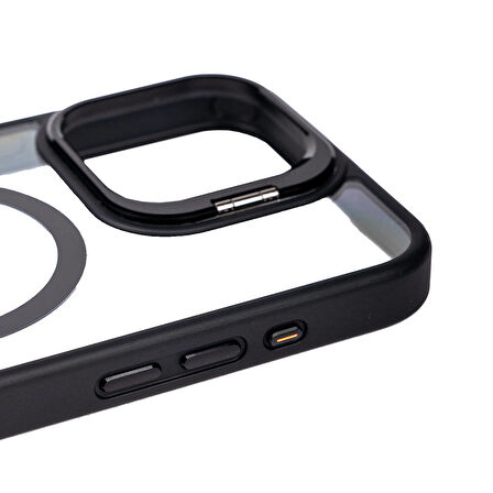 iPhone 15 Pro Uyumlu Magsafe Wireless Şarj Özellikli Standlı Zore Magsafe Klon LNSM-li Kılıf-Gr