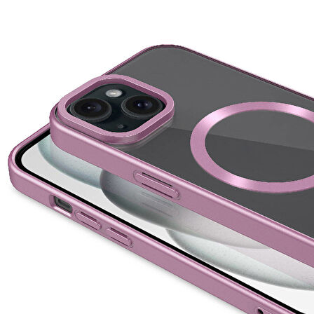 iPhone 15 Uyumlu Mat Tasarımlı Magsafe Wireless Şarj Özellikli Zore Mat Setro Kılıf-Siyah